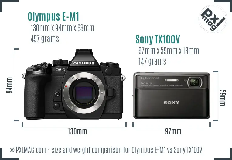 Olympus E-M1 vs Sony TX100V size comparison