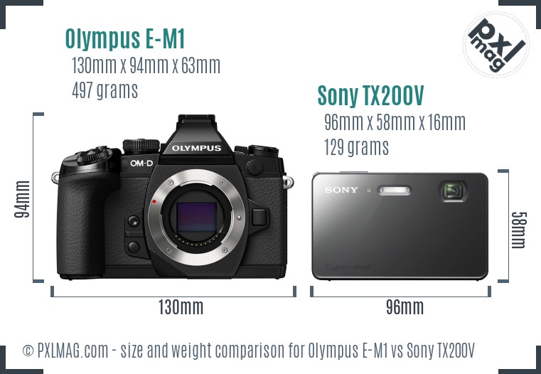 Olympus E-M1 vs Sony TX200V size comparison