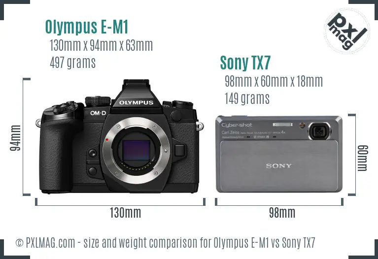 Olympus E-M1 vs Sony TX7 size comparison