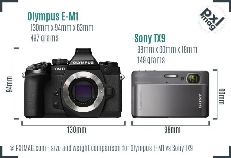 Olympus E-M1 vs Sony TX9 size comparison