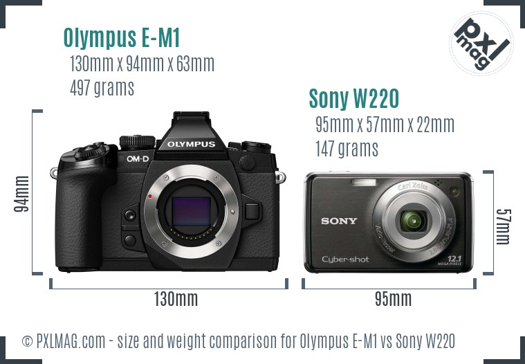 Olympus E-M1 vs Sony W220 size comparison