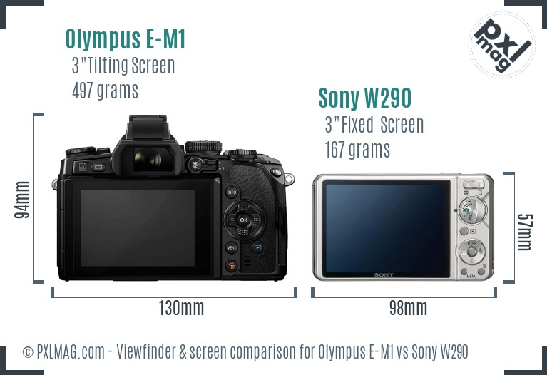 Olympus E-M1 vs Sony W290 Screen and Viewfinder comparison