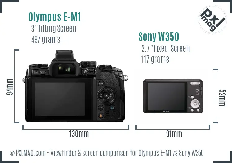 Olympus E-M1 vs Sony W350 Screen and Viewfinder comparison