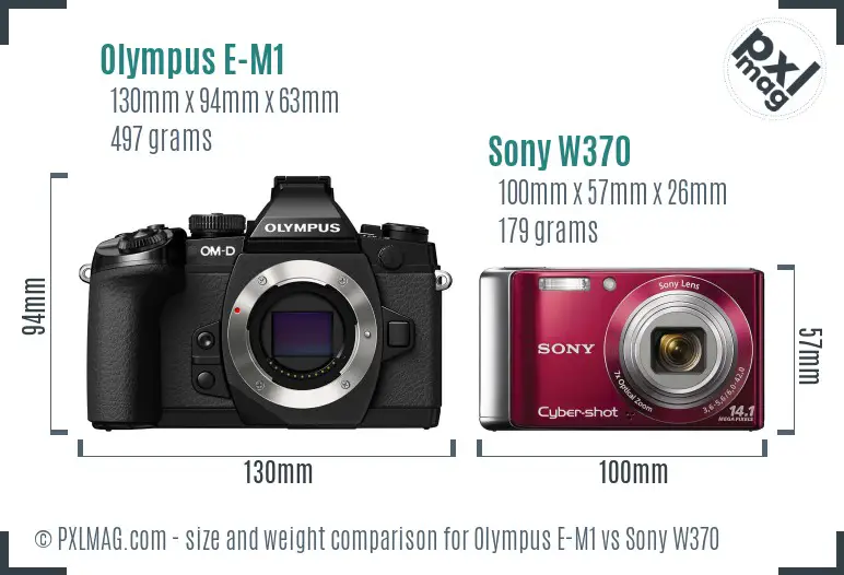 Olympus E-M1 vs Sony W370 size comparison