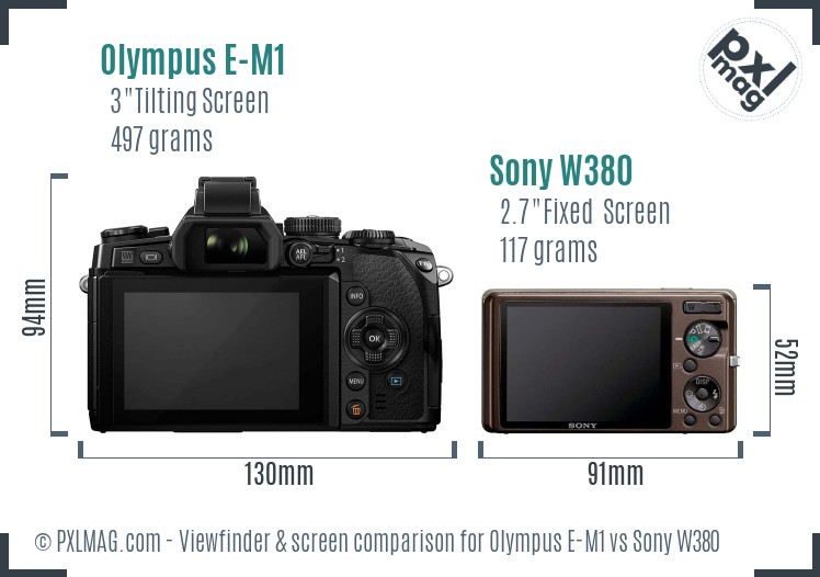 Olympus E-M1 vs Sony W380 Screen and Viewfinder comparison
