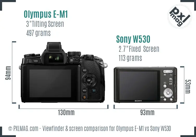 Olympus E-M1 vs Sony W530 Screen and Viewfinder comparison