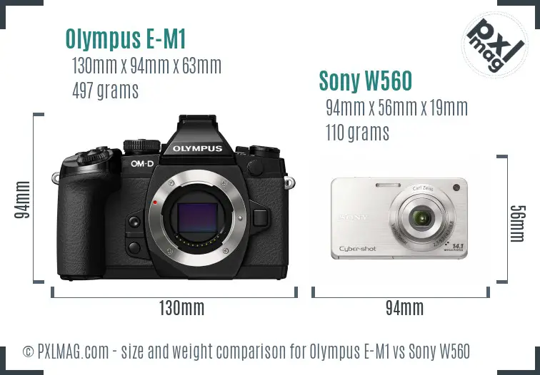 Olympus E-M1 vs Sony W560 size comparison