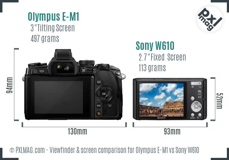 Olympus E-M1 vs Sony W610 Screen and Viewfinder comparison
