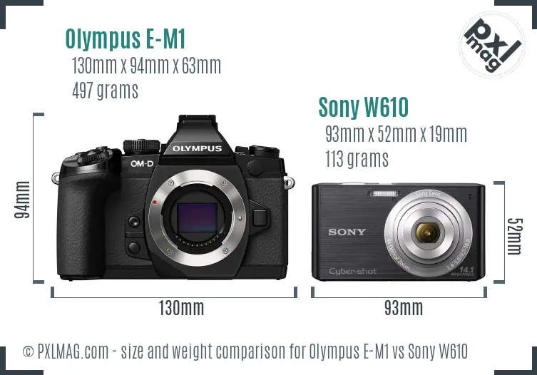 Olympus E-M1 vs Sony W610 size comparison