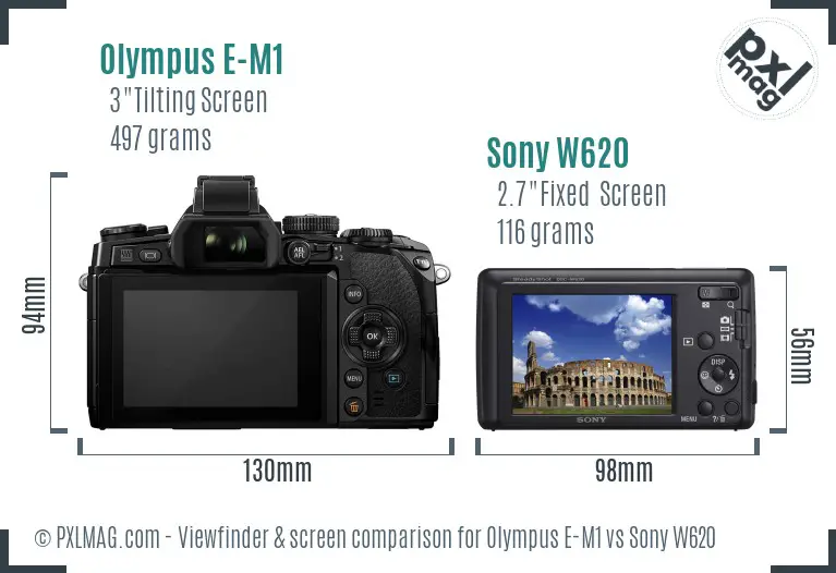 Olympus E-M1 vs Sony W620 Screen and Viewfinder comparison