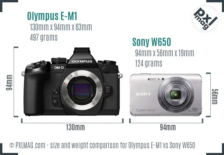 Olympus E-M1 vs Sony W650 size comparison