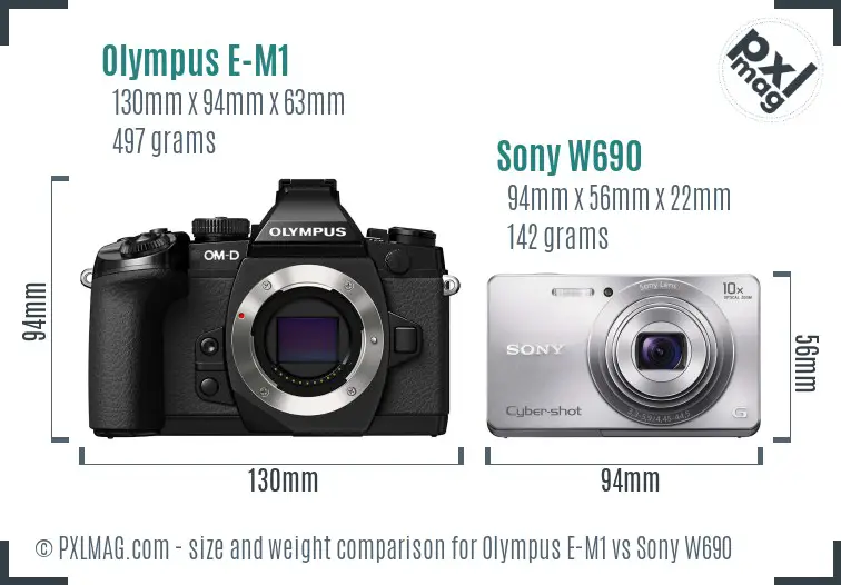 Olympus E-M1 vs Sony W690 size comparison