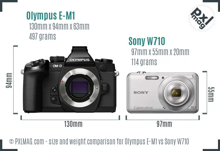 Olympus E-M1 vs Sony W710 size comparison