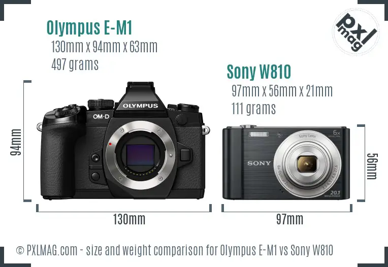 Olympus E-M1 vs Sony W810 size comparison