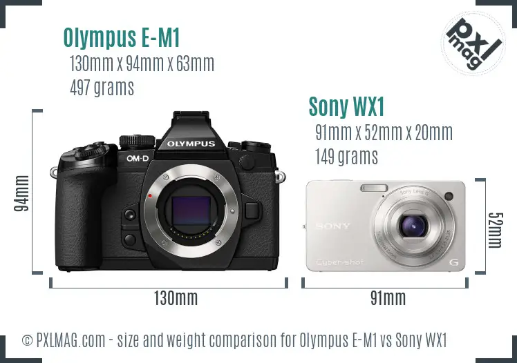 Olympus E-M1 vs Sony WX1 size comparison