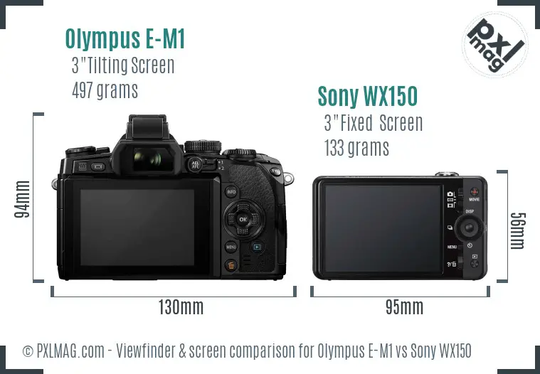 Olympus E-M1 vs Sony WX150 Screen and Viewfinder comparison