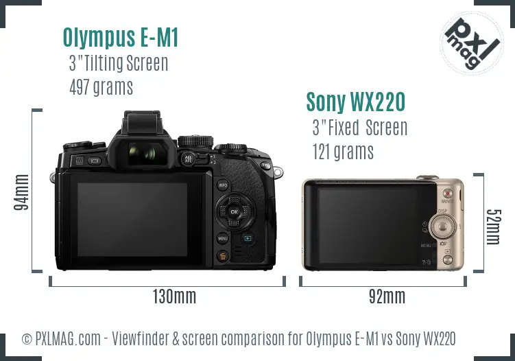 Olympus E-M1 vs Sony WX220 Screen and Viewfinder comparison