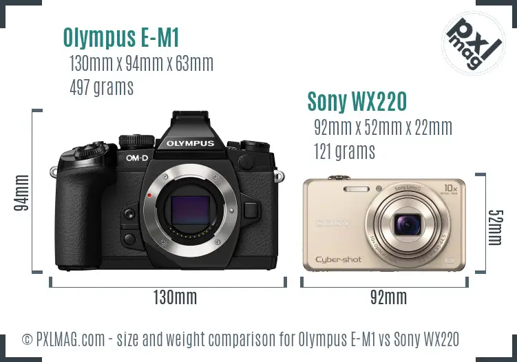 Olympus E-M1 vs Sony WX220 size comparison