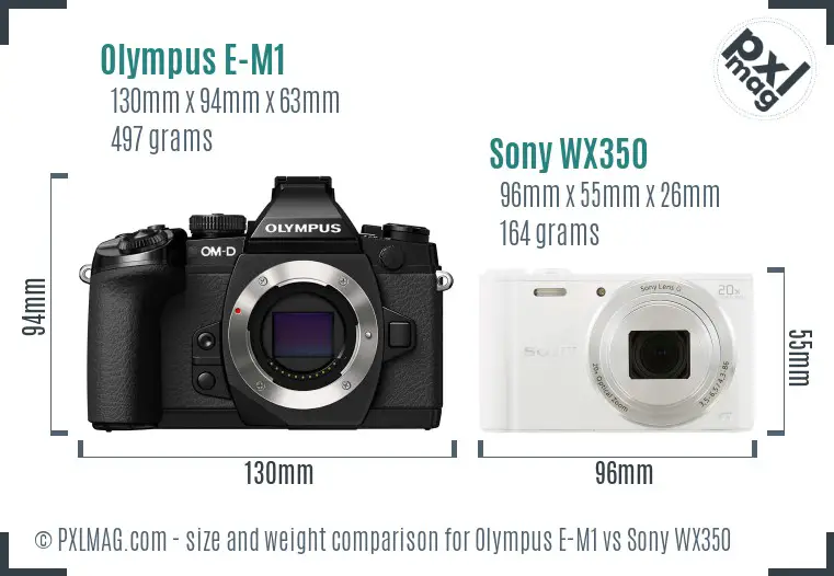 Olympus E-M1 vs Sony WX350 size comparison