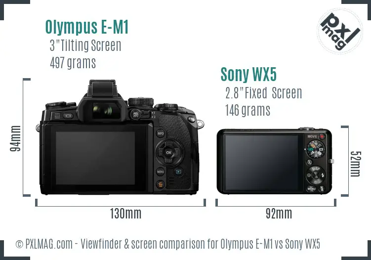 Olympus E-M1 vs Sony WX5 Screen and Viewfinder comparison