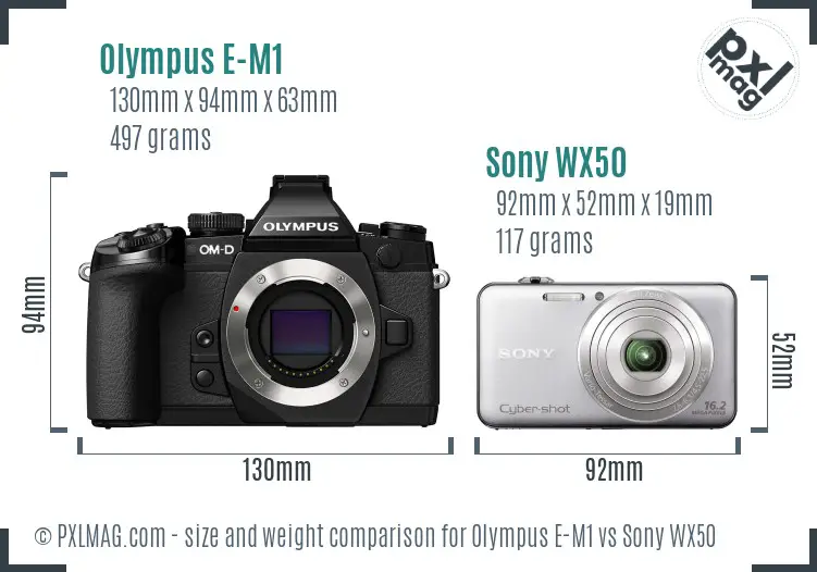 Olympus E-M1 vs Sony WX50 size comparison