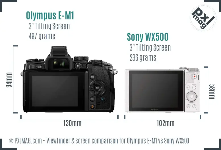 Olympus E-M1 vs Sony WX500 Screen and Viewfinder comparison