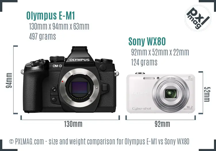 Olympus E-M1 vs Sony WX80 size comparison