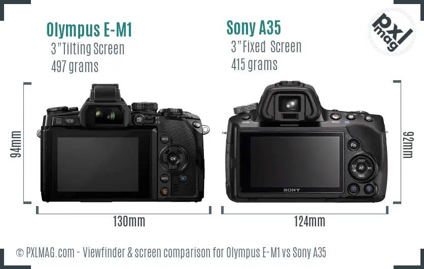 Olympus E-M1 vs Sony A35 Screen and Viewfinder comparison