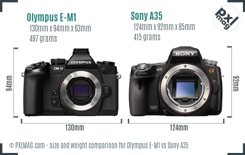 Olympus E-M1 vs Sony A35 size comparison