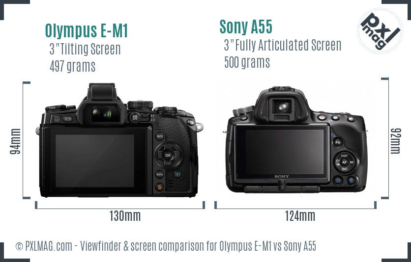 Olympus E-M1 vs Sony A55 Screen and Viewfinder comparison