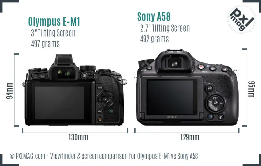 Olympus E-M1 vs Sony A58 Screen and Viewfinder comparison