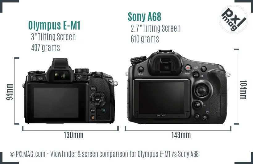 Olympus E-M1 vs Sony A68 Screen and Viewfinder comparison