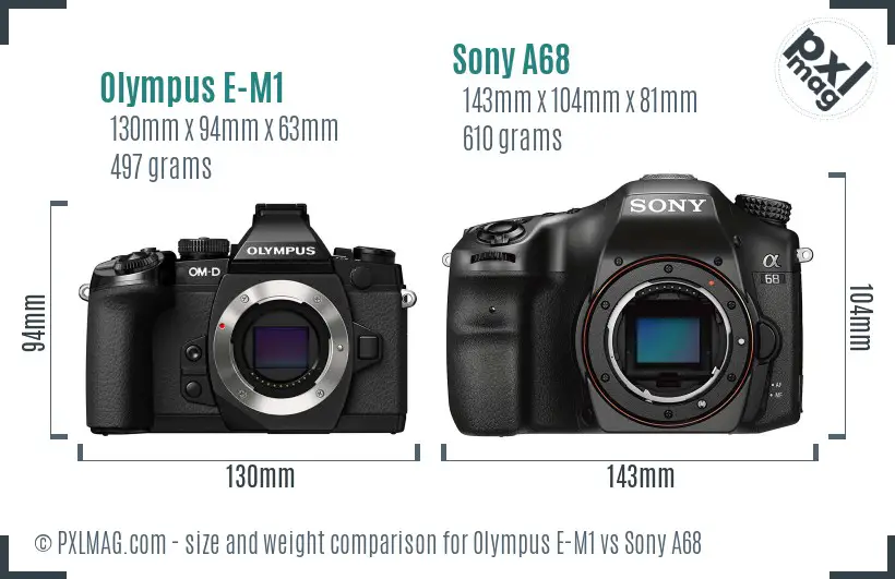 Olympus E-M1 vs Sony A68 size comparison