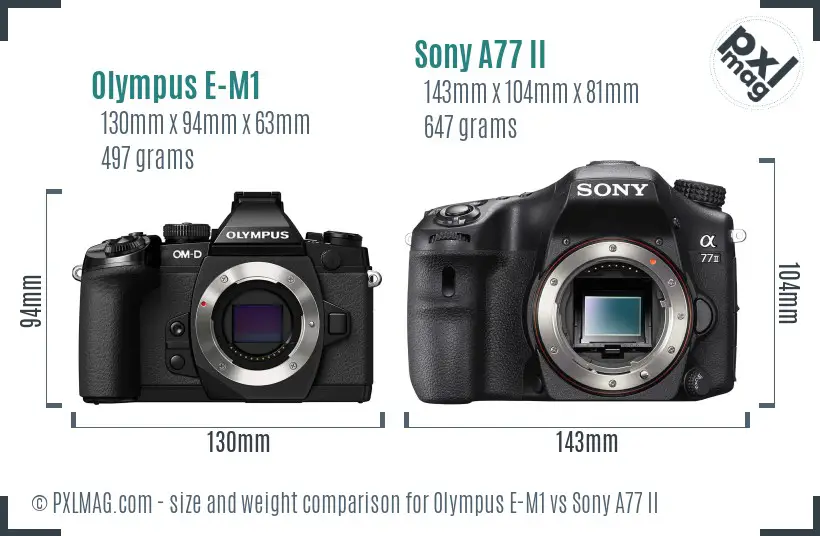Olympus E-M1 vs Sony A77 II size comparison