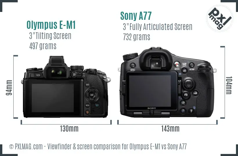 Olympus E-M1 vs Sony A77 Screen and Viewfinder comparison