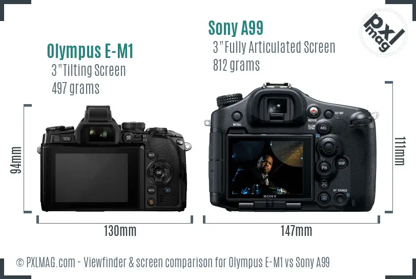 Olympus E-M1 vs Sony A99 Screen and Viewfinder comparison