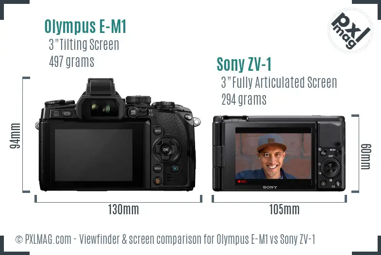 Olympus E-M1 vs Sony ZV-1 Screen and Viewfinder comparison