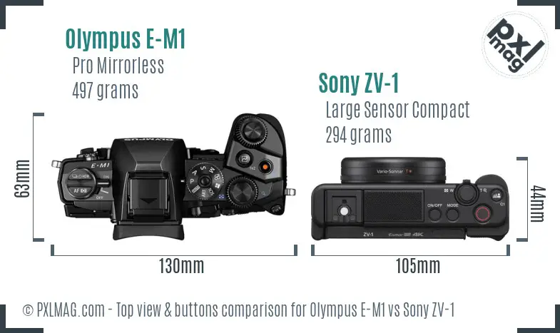 Olympus E-M1 vs Sony ZV-1 top view buttons comparison