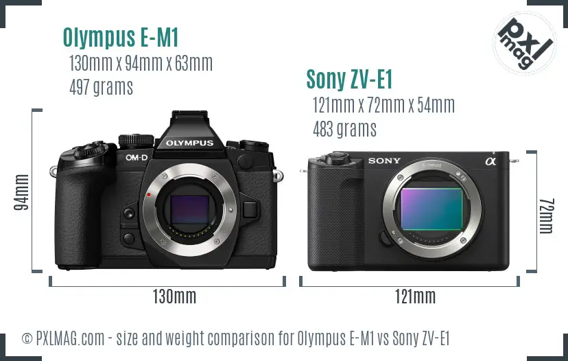 Olympus E-M1 vs Sony ZV-E1 size comparison