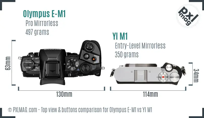 Olympus E-M1 vs YI M1 top view buttons comparison