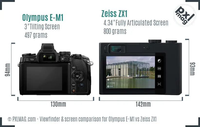 Olympus E-M1 vs Zeiss ZX1 Screen and Viewfinder comparison