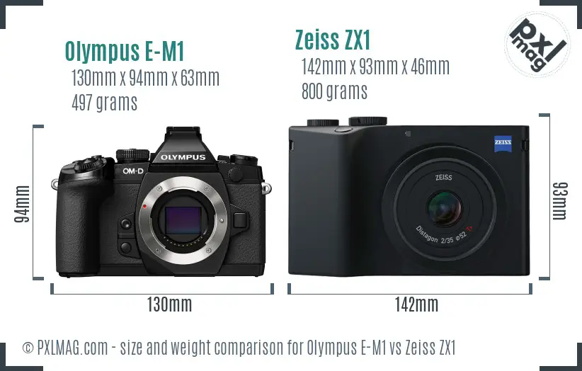 Olympus E-M1 vs Zeiss ZX1 size comparison