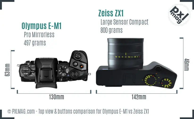 Olympus E-M1 vs Zeiss ZX1 top view buttons comparison