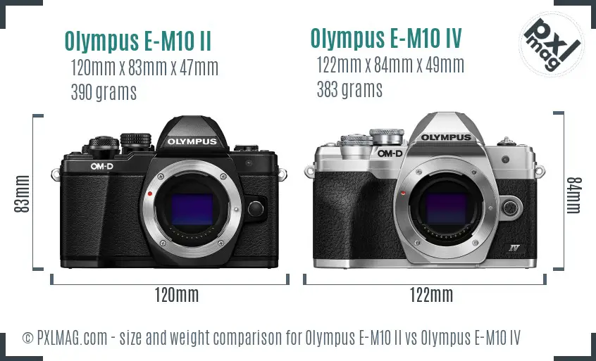 Olympus E-M10 II vs Olympus E-M10 IV size comparison