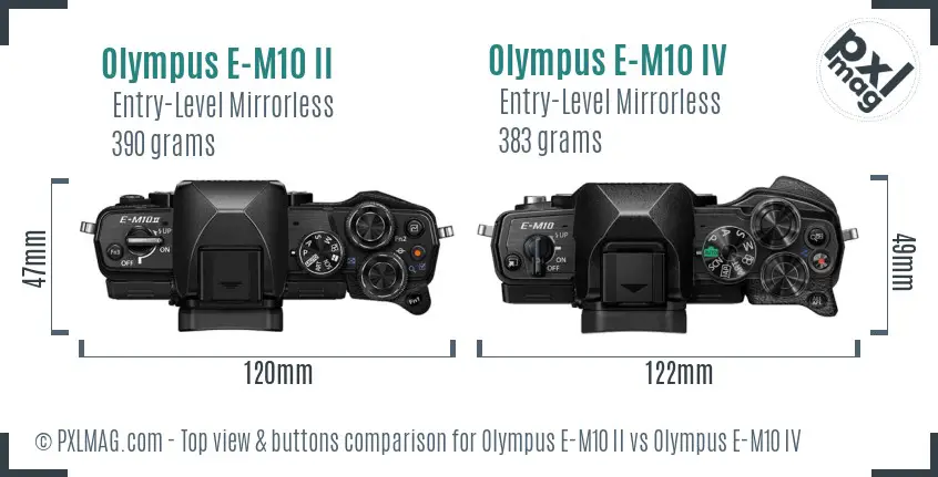 Olympus E-M10 II vs Olympus E-M10 IV top view buttons comparison