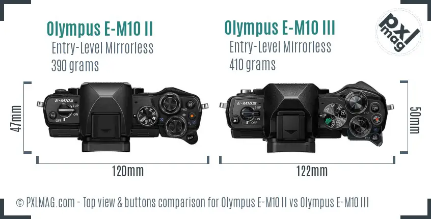 Olympus E-M10 II vs Olympus E-M10 III top view buttons comparison
