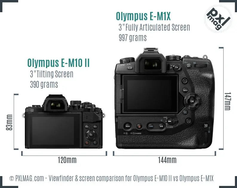 Olympus E-M10 II vs Olympus E-M1X Screen and Viewfinder comparison