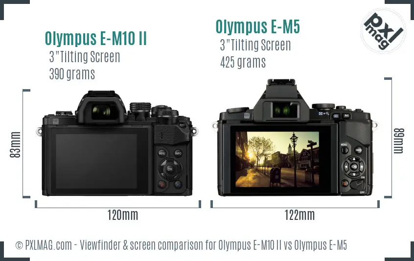 Olympus E-M10 II vs Olympus E-M5 Screen and Viewfinder comparison