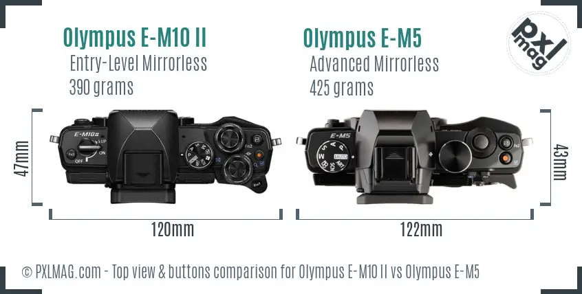 Olympus E-M10 II vs Olympus E-M5 top view buttons comparison