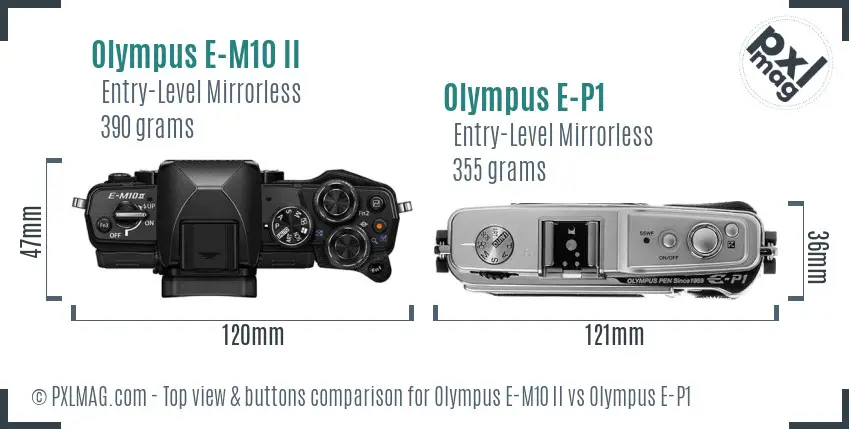Olympus E-M10 II vs Olympus E-P1 top view buttons comparison